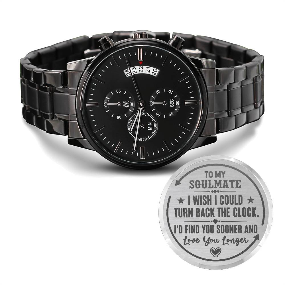 To My Soulmate Turn Back the Clock (Charcoal Black) – Men's Watch