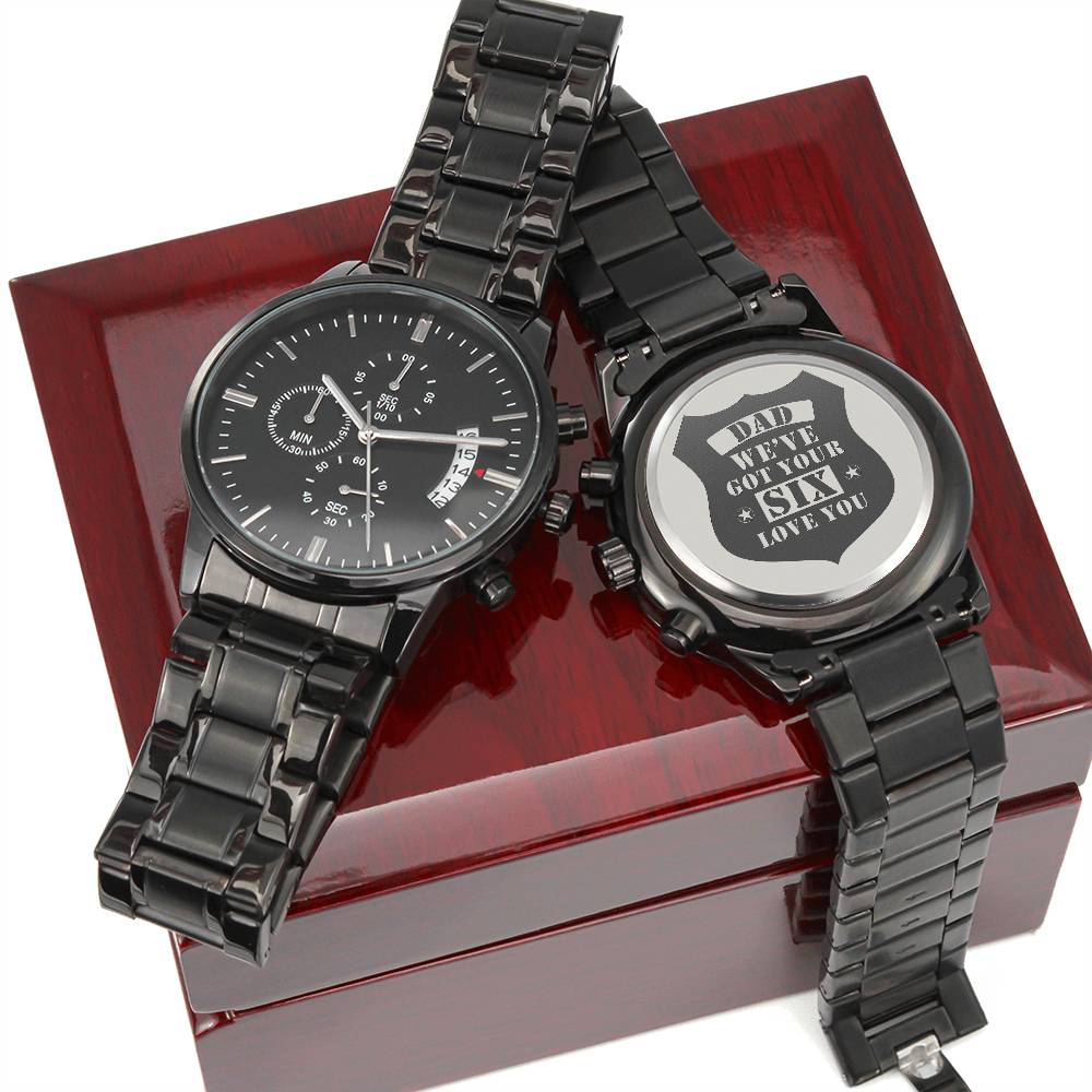 Engraved Watch We've Got Your Six (Charcoal Black) – Men's Watch