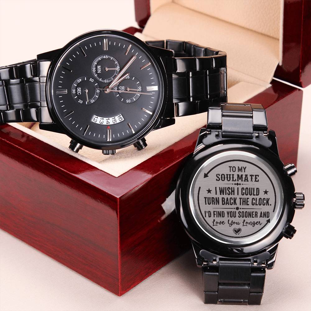 To My Soulmate Turn Back the Clock (Charcoal Black) – Men's Watch